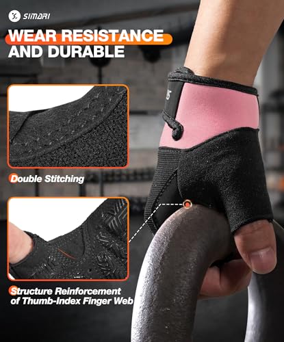 SIMARI Breathable Workout Gloves with Cushion Pad/Grip/Reduce Calluses, Weight Lifting Gloves for Gym Exercise, Cycling, Weightlifting Training, Fitness, Pilates, Kayaking, Gift for Men & Women - color: 2-Pink, size: Medium
