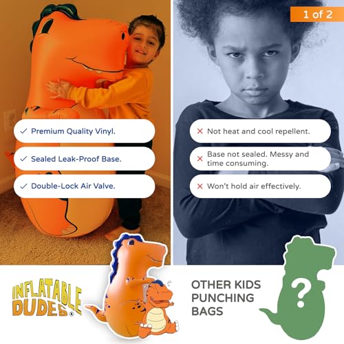 INFLATABLE DUDES Dinosaurs -Kids Punching Bag | Sand-Base | Bop Bag, Pre-filled with Sand, Inflatable Toy, Punching Bag for Kids, Enhanced Bounce-Back Action, Indoor/Outdoor - color: Orange Small T-Rex | Pre-filled with Sand