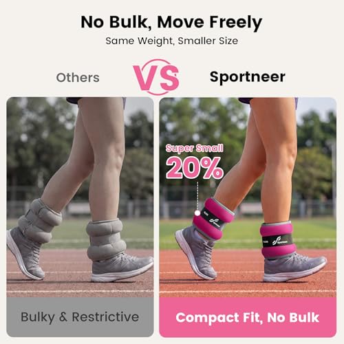 Sportneer Ankle Weights Wrist Weights Pair of 1/2/4/6/10 LBS for Men Women Kids Strength Training Wrist and Ankle Weights Set with Reflective Strips for Dancing Running Walking Fitness Workout Gym - color: Pink, size: 5 lbs x 2