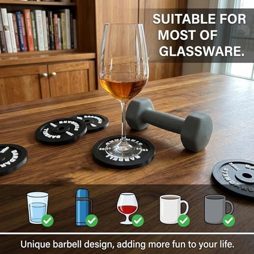Weight Plate Coaster Set of 4 with Weight Rack Holder-Fun Drink Coasters for Gym Lovers & Fitness Enthusiasts-Unique Lifting Decor Gift for Home,Office, Man Cave-Heavy Duty & Durable,and Lightweight.