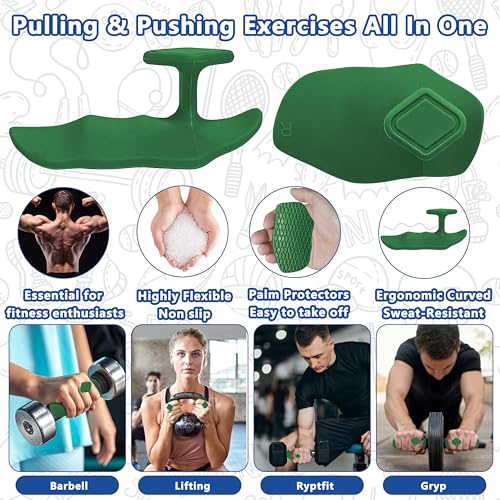 Large Anti-Slip Gym Workout Grips for WeightLifting,Silicone Hand Protector | Gym Towel,Storage Case,Ergonomic Rubber Gym Gloves for Men Women,Gym Hand Palm Protection Pads for Dumbbell,Barbell,Rypt - color: Green