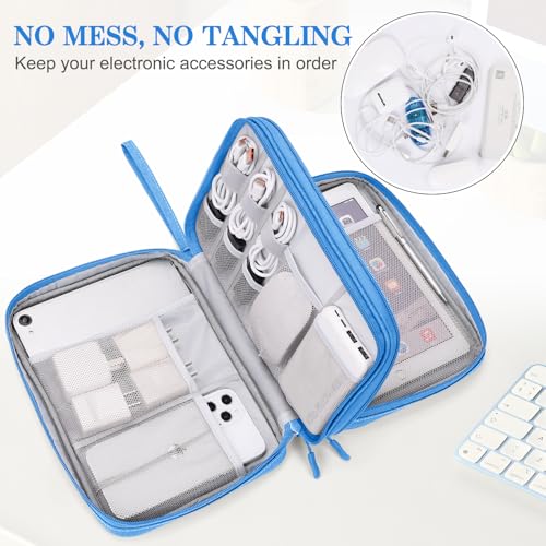 FYY Electronic Organizer, Travel Tech Pouch Bag, Extra Large, Cyan | Wrist Strap, Waterproof, Double Layers Electronics Travel Case for iPad, Cord, Laptop Charger, Daily and Business Trips Use - color: Cyan, size: Extra Large