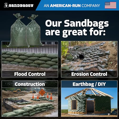 Sandbaggy - Heavy Duty Empty Sandbags For Flooding (14" X 26") - Poly Sand Bags - Flood Barrier, Weight, Construction, Earth Bag Homes - Reusable, UV Resistant - Tie Strings Attached (10,000 Bags) - size: 1000 Count (Pack of 10)