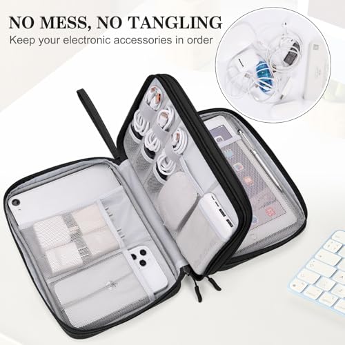 FYY Electronic Organizer, Travel Tech Pouch Bag, Extra Large, Black | Wrist Strap, Waterproof, Double Layers Electronics Travel Case for iPad, Cord, Laptop Charger, Daily and Business Trips Use - color: Black, size: Extra Large