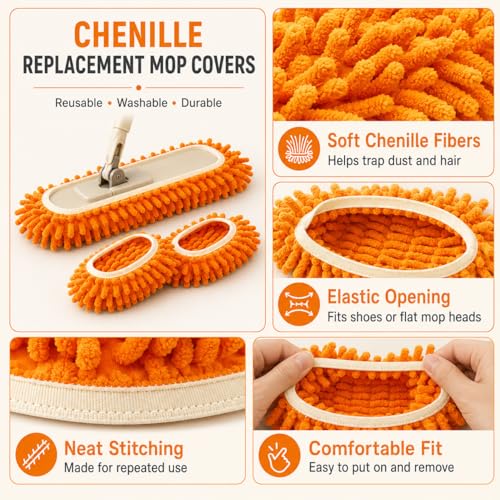 Mop Slippers Floor Cleaning Slippers Reusable Slipper Mop Covers Wearable Floor Cleaner for Household Indoor Use ,Orange Color - color: Orange Color