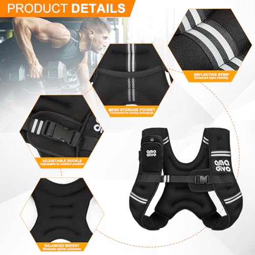 Weighted Vest for Men Women (20lb 16lb 12lb 8lb), Reflective Weighted Vest for Walking, Running, Workout & Fitness, Strength Training, Adjustable Buckles with Detachable Bag - size: 8 lbs