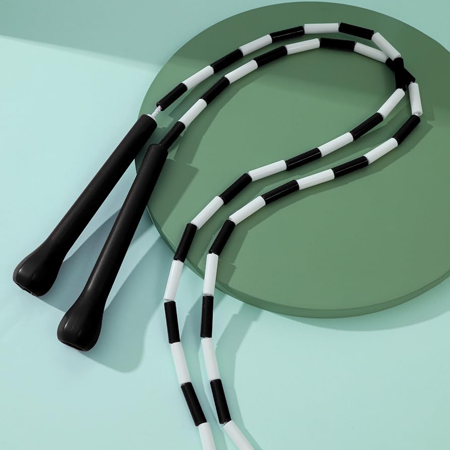 Experience Smooth and Adjustable Jumping with the IDOU Beaded Jump Rope - Unbreakable Handles, Tangle-Free Rotation, and Customizable Length. The Ultimate Fitness Companion! - color: 2 PACK Black & W Beaded