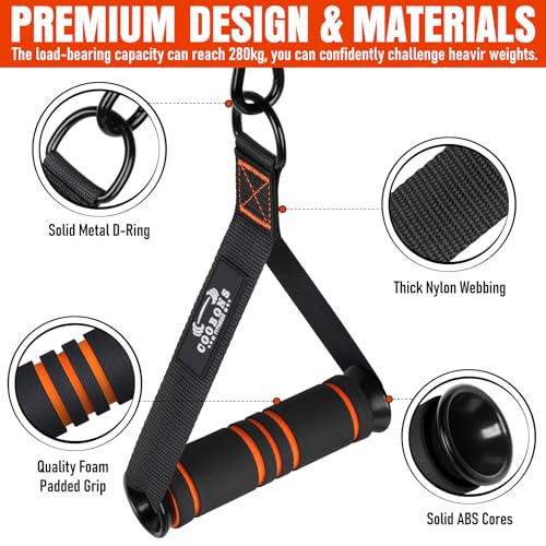 Heavy Duty Exercise Handles, Gym Cable Handles for Cable Machine Attachments, D Handle Cable Attachments, Handles for Resistance Bands, Workout Accessories, Fitness Equipment for Home Gym - color: Black Orange