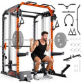 YOLEO Smith Machine & Squat Rack Combo, Multi-Functional Power Racks with Adjustable Width & Pull-Up Bar, Cable Crossover Power Cage, Independent Dual-Pulley System for Home Gym Garage Basement - style: 1700LBS Basic Smith Machine