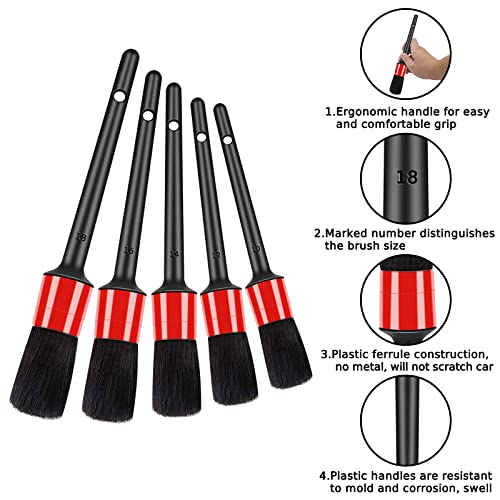 HMPLL 10pcs Auto Car Detailing Brush Set Car Interior Cleaning Kit Includes 5 Boar Hair Detail Brush,3 Wire Brush, 2 Air Vent Brush for Cleaning Car Interior Exterior, Dashboard Engines Leather Wheel - color: Red