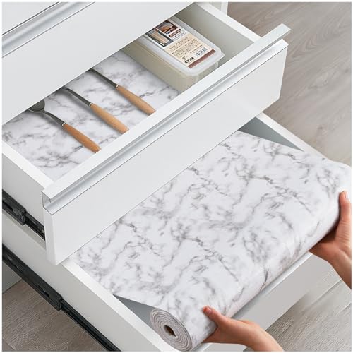 Drawer and Shelf Liner, Non-Slip Kitchen Cabinet Liners Non-Adhesive Thick Strong Grip Waterproof Washable Mats Protect Dresser Shelves Cupboard Bathroom Cabinets, White Marble, 12 in X 10 FT - color: Marble, size: 11.8"W x 118"L