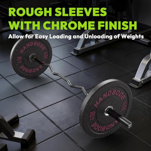 HANDBODE Olympic EZ Curl Bar, Curling Barbell, 4 FT And 6.2 FT Options | 500-700 LB, Rackable Longer Version, 2-Inch Sleeves, Angled Grips, Bicep Training, Tricep Extensions, Preacher Workouts - color: 6.2ft Curl Bar 35lb, Black
