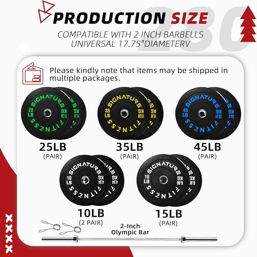 Fitvids 2-Inch Olympic Rubber Weight Plates Sets, Bumper Plates Set with Barbell for Strength Training, 180-390 Lbs Multiple Options - color: Colored, style: 280LB Set With Barbell