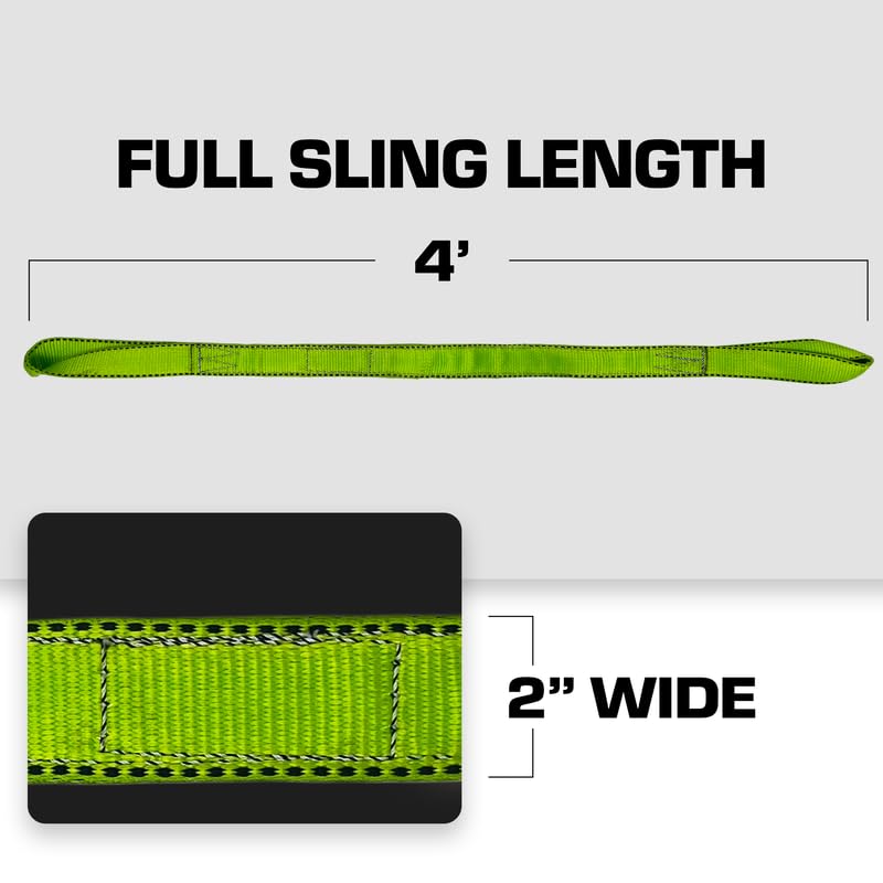 Lifting Sling Heavy Duty 2" x 4' Twisted Eye Lifting Sling 12,800 lbs Capacity, Nylon Lifting Strap, Rigging Web Sling - size: 2" x 4'