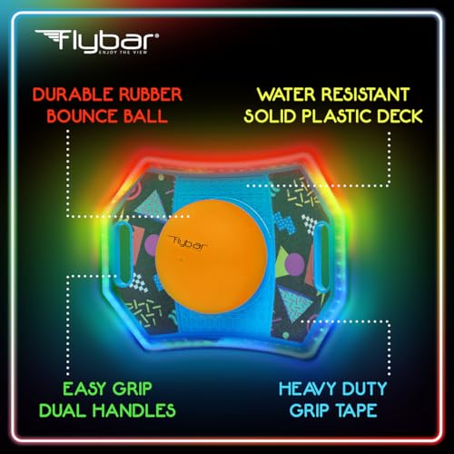 Flybar LED Pogo Trick Ball for Kids Balance Bounce Board w/Anti-Slip Deck - color: Retro Rocket