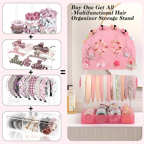 Keebofly Hair Accessories Organizer,Acrylic Headband Holder Organizer,Versatile Hair Tie Holder for Girls,Baby, Women,Headband Organizer Stand for Hair Tie Claw Clip Bow - color: Half_moon Soft Pink Acrylic