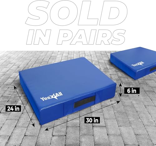 Yes4All Silencer Drop Pads/Weightlifting Drop Pads with PVC Cover & Easy Carry Handles – Sold in PairsVariation Theme - color: C. Blue/White - 6in