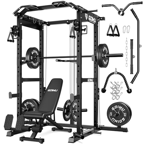 RH01 Power Cage Rack, 2000LBS Squat Rack with with Cable Crossover System&LAT Pull Down System, Multi-Function Workout Cage for Home&Garage Gym - color: Black, size: RH01 Power Cage with 220LB Weights