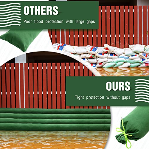 Threan 8 Pcs 3ft Sandbags for Flooding, Flood Prevention Sand Tube Bags Thickened Canvas Reusable Rain Wind Flood Barrier with Elastic Band Water Barrier Tube for Door Garden Rain Control, Green - size: 3ft