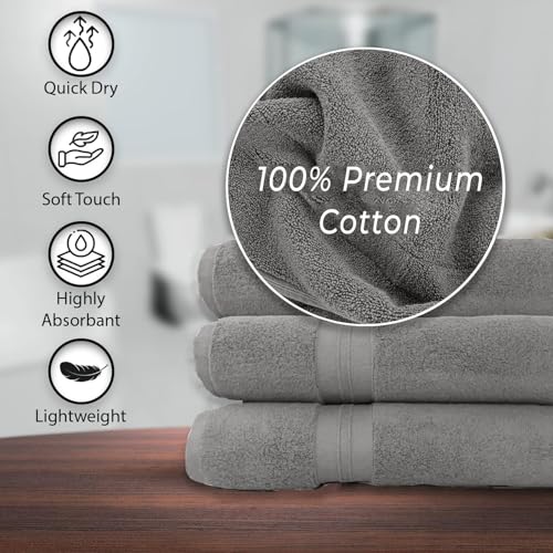 KAHAF COLLECTION 100% Cotton Bath Towels, 24x48 Pack of 6 Towels, Quick Dry, Highly Absorbent, Soft Feel Towel, Gym, Spa, Bathroom, Shower, Pool, Luxury Soft Towels (Light Grey, 24x48-6 Pack) - color: Light Grey, size: 24x48 - 6 Pack