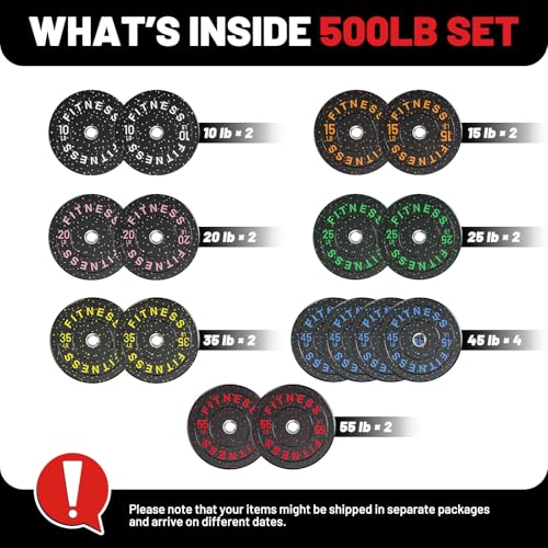 2" Bumper Plates Set Olympic Weight Plates for Barbell Strength Training | Papababe 2Inch Weights Plates Set, Floor Protective Plates, 20-600lbs Rubber Bumper Plates for Weightlifting, Bench Press - size: 500 LB SET, style: High Bounce