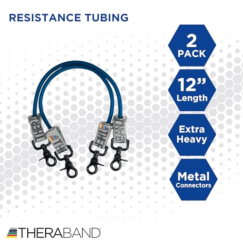 THERABAND Wellness Station Professional Latex Resistance Tubing With Connectors for Physical Therapy, Exercise Station for Rehab, Pilates, Set of 2, 12 Inch, Blue, Extra Heavy, Intermediate Level 2 - color: Blue - Extra Heavy, size: 12 Inch