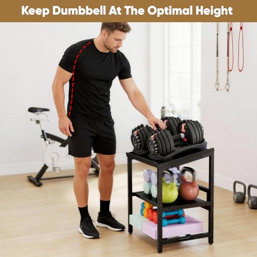 Adjustable Dumbbell Rack, 3 Tier Adjustable Dumbbell Stand, Holds 660LBS, Heavy Duty Dumbbells Weight Rack, Kettlebell Stand for Home Gym Strength Training, Rack Only