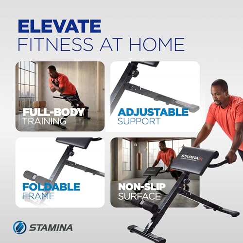 Stamina X Adjustable Ab, Back, and Core Strength Exercise, Sit-Up Fitness Hyperextension Weight Bench for At-Home Workouts - color: Black