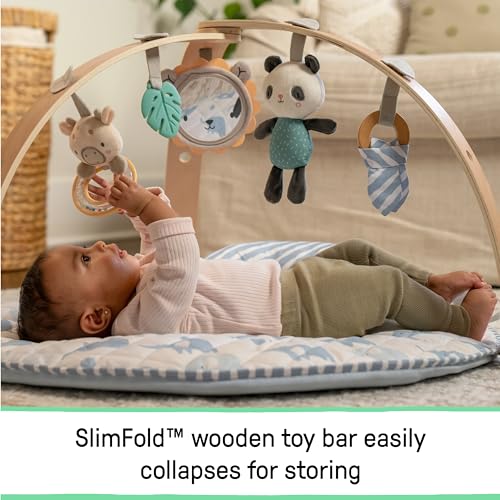 Ingenuity Cozy Spot Reversible Duvet Baby Play Gym & Play Mat with Wooden Toy bar - Elephant March (Neutral Safari), Newborn and up - color: Elephant March