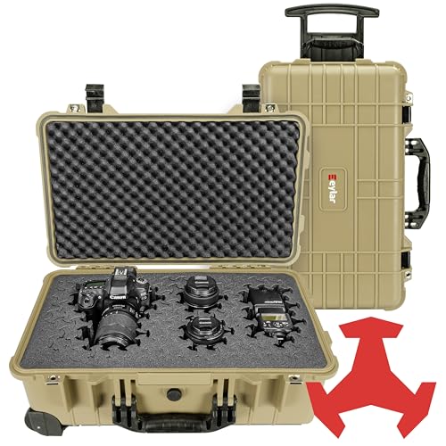 Eylar 22" Carry-On Roller Hard Case With Ragar Reconfigurable & Reusable XP Crosslink Foam, Waterproof, Shockproof For Equipment, Drones And Cameras, TSA Standard (2 Ragar Layers) (Tan) - color: Tan