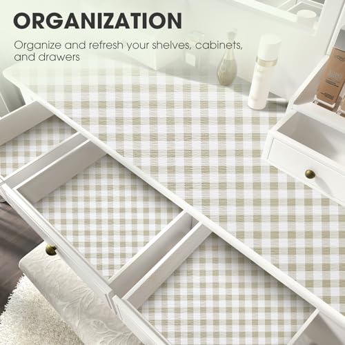 Drawer and Shelf Liner, Non-Slip Kitchen Cabinet Liners Non-Adhesive Thick Strong Grip Waterproof Washable Mats Protect Dresser Shelves Cupboard Bathroom Cabinets, Yellow Plaid, 12 in X 10 FT - color: Yellow Plaid, size: 11.8"W x 118"L