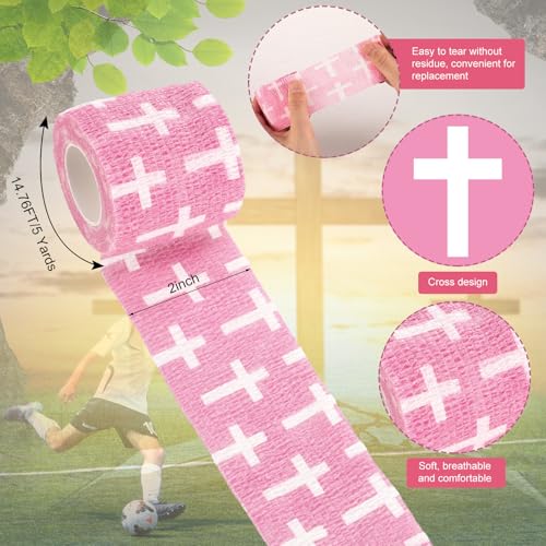 Geiserailie 12 Pack Christian Athletic Tapes 2 Inch x 5 Yards Self Adhesive Bandages Sports Wraps Breathable Elastic Wrap Non Woven Bandage for Wrist, Ankle, Baseball Football(Pink) - color: Pink