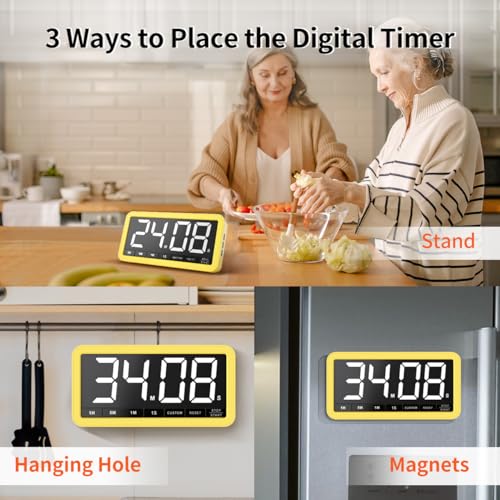 VOCOO Digital Kitchen Timer with 7.8” Extra Large Display, Magnetic, 3 Brightness, 4 Alarms and 3 Volume Levels, Battery Countdown Count Up Timer for Cooking, Classroom, Home Gym (Yellow) - color: Yellow
