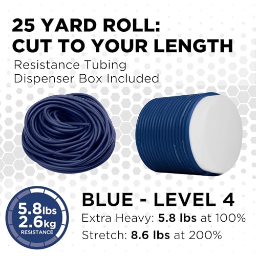 THERABAND Latex Resistance Tubing, Blue, Extra Heavy, Level 4, 25 ft Roll, Professional Grade for Upper and Lower Body Workouts, Cut-to-Length, Color-Coded Resistance Levels - color: Level 4 / Extra Heavy - Blue, size: 25 Foot