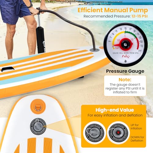 KOTEK 10FT/11FT Inflatable Paddle Board, SUP Paddleboard with Hand Pump, Safety Leash, Repair Kit, Carry Bag, Non-Slip EVA Deck, Stand Up Paddle Board for Youth & Adults - size: 11 FT, style: Orange Stripe