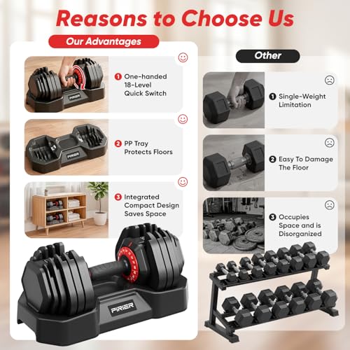 PIRIER Adjustable Dumbbell Set 25/50LB Dumbbells Weight, 10-in-1/18-in-1 Weight Dumbbell with Anti-Slip Metal Handle and Bicep Supports for Comprehensive Full Body Strength Training - color: Black-50LB(Pair)