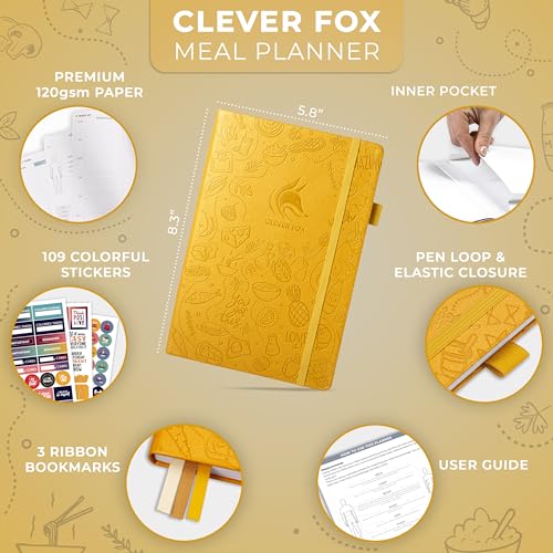 Clever Fox Weekly Meal Planner - Weekly & Daily Meal Prep Journal with Shopping and Grocery Lists for Menu Planning, Healthy Diet & Weight Loss Tracking, Lasts 1 Year, Undated, A5 - Amber Yellow - color: Amber Yellow