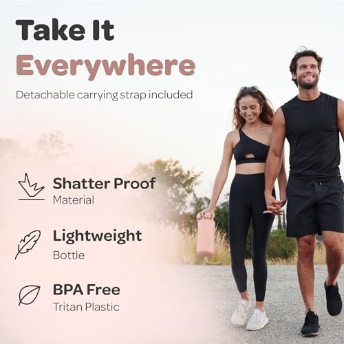 Hydracy Motivational Water Bottle with Time Marker & Fruit Infuser 64 oz | BPA-Free Tritan, Leakproof Flip-Top Lid,No-Sweat Sleeve,Carry Strap,Daily Intake Tracking for Gym,Sports,Outdoors - color: Rose Gold, size: 64 Ounces