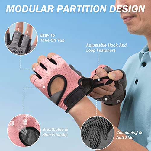 LIFECT Freedom Workout Gloves, Knuckle Weight Lifting Shorty Fingerless Gloves with Curved Open Back, for Powerlifting, Gym, Women and Men - color: Pink, size: Medium
