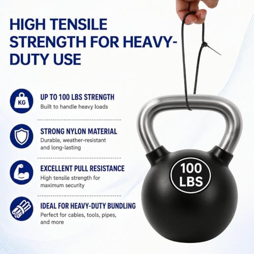 Zip Ties 8 inch, 100 Pack Heavy Duty Black Zip Ties with 100 lbs Tensile Strength, Self-Locking Nylon Cable Ties,Wire Ties for indoor and outdoor use. - color: Black, size: 8"(100 Pack) 100 Lb