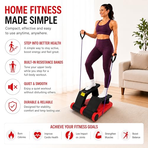 Air Stepper Exercise Machine with Resistance Bands, 5-Level Adjustable Resistance, 300 lb Capacity Stair Stepper with LED Monitor, Low-Impact Home Cardio and Full Body Workout Equipment - color: Blue/Black