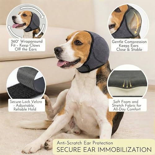 No-Shake Ear Wraps for Dogs: Breathable Bonnet to Stop Shaking & Aid Aural Hematoma Recovery - Post-Surgery Bleeding Protection for Beagle Cocker Spaniel & Border Collie Medium Breed - size: Medium