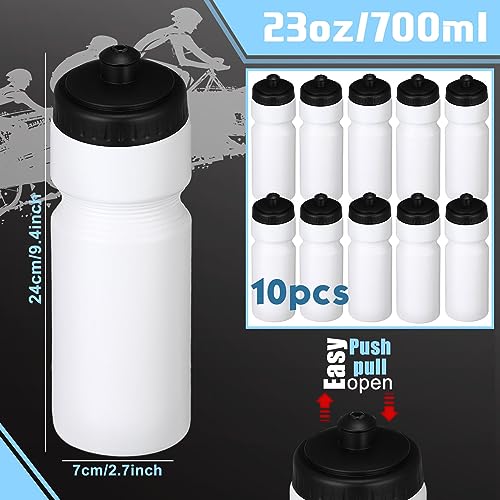 Sunnyray 10 Pcs Squeeze Sports Water Bottle 23 oz Reusable Blank Plastic Sports Water Bottle with Pull Top Cap for Adults Fitness Bike, Dishwasher Safe(White) - color: White