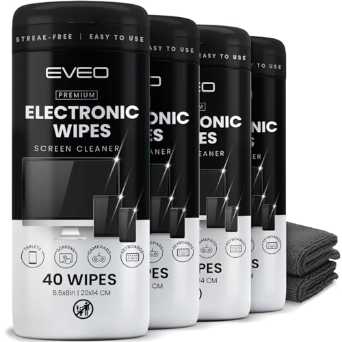 Electronic Wipes Streak-Free Screen Cleaner, TV Screen Cleaner for Smart TV, Screen Wipes Computer Cleaner, TV Cleaner for Electronics: Laptop, Car Phone, iPad | Microfiber Cloth Included [160 Wipes] - size: 4 Pack (160 Wipes)