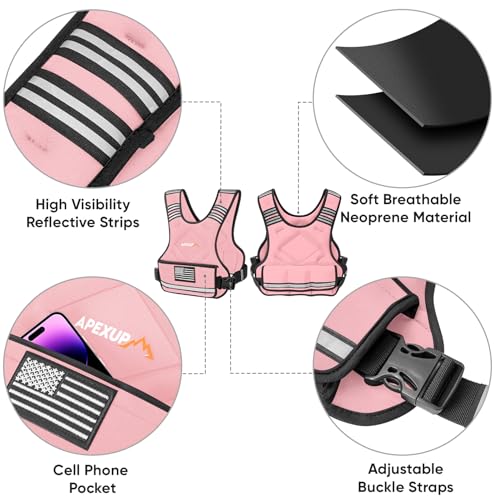 APEXUP Adjustable Weighted Vest, 4-10lb/12-18lb/20-32lb Vest with 6 Ironsand Weights and Large Pocket, Weight Vest for Men Women Strength Training, Running, Walking - color: Pastel Pink, size: 4-10lbs