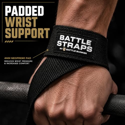 Battle Bunker Lifting Wrist Straps for Weightlifting - Deadlifts & Pull-Ups | Improve grip strength during strength training.Reduce wrist pain with these cotton lifting straps,gym straps for men & women - color: Black