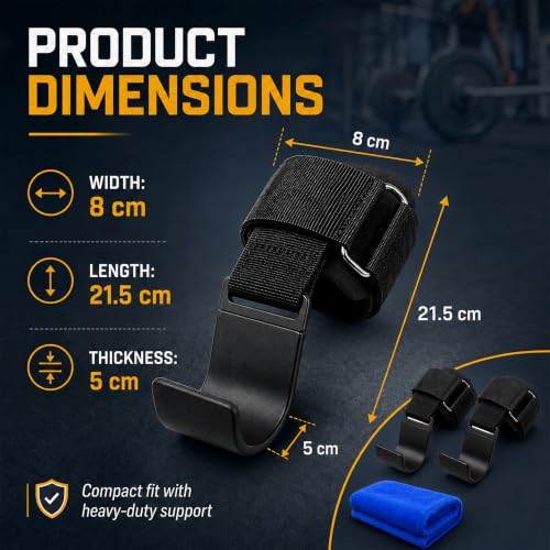 Weight Lifting Hooks (Pair) 600 lbs Capacity, Heavy Duty Wrist Straps with Padded Grip Support for Deadlifts, Pull Ups, Rows & Shrugs, Gym Hooks for Men & Women with Gym Towel