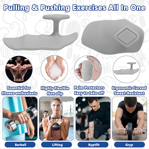 Large Anti-Slip Gym Workout Grips for WeightLifting,Silicone Hand Protector | Gym Towel,Storage Case,Ergonomic Rubber Gym Gloves for Men Women,Gym Hand Palm Protection Pads for Dumbbell,Barbell,Rypt - color: Gray