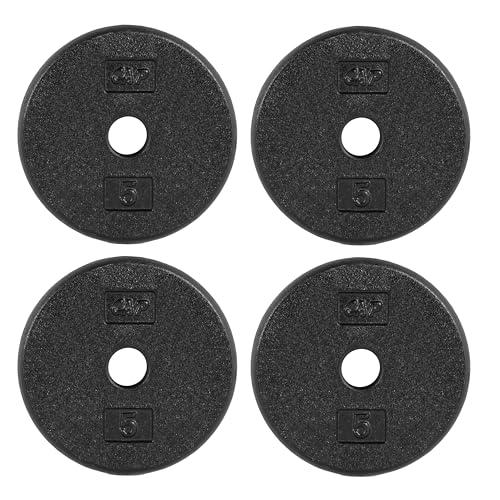 CAP Barbell Standard 1-Inch Cast Iron Weight Plates - Singles & Sets | 1.25-50 lbs | Multiple Options - color: Black, size: 5 lb - Set of 4