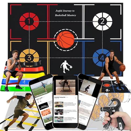 Basketball Training Equipment, Practice Training Mat, Dribble Trainer | Includes Basketball Training Mat, Agility ladder, Grip Strengthener, Resistance Bands, Improve Speed, Strength, ordination - color: Black, size: 47"*31"